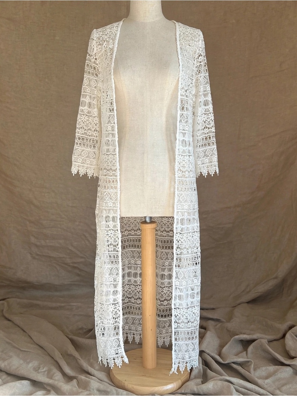 H&M Loves Coachella White Crochet Lace Kimono Duster Boho Festival Beach XS